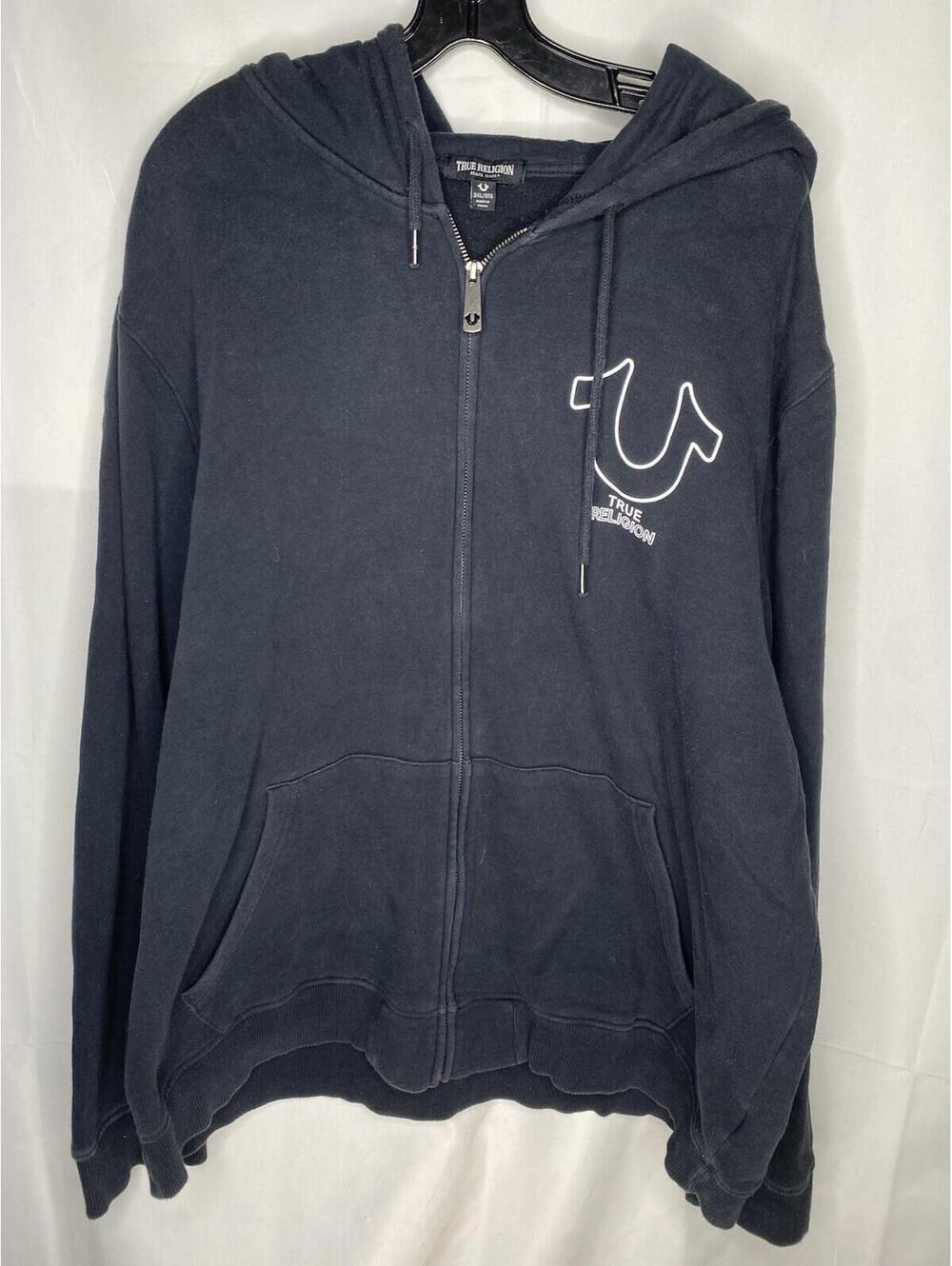 True Religion Black Full Zip Hoodie Adult XXX Large